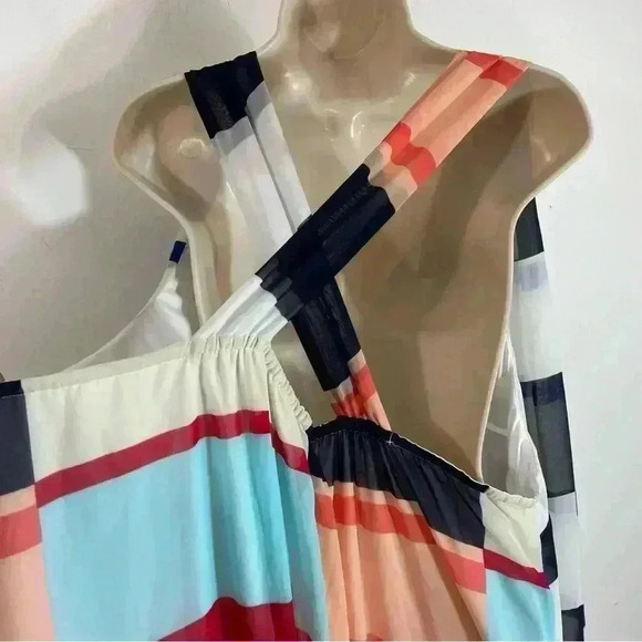 NWOT LaneBryant striped cascade chiffon maxi dress size 28 V-neck cross back - Picture 6 of 11